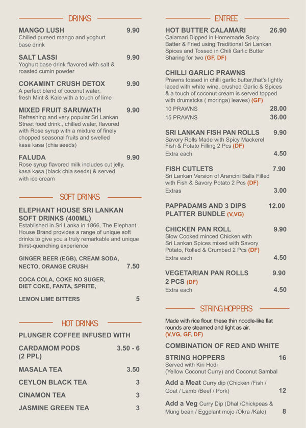 Restaurant Menu DiSh Sri Lankan Street Food